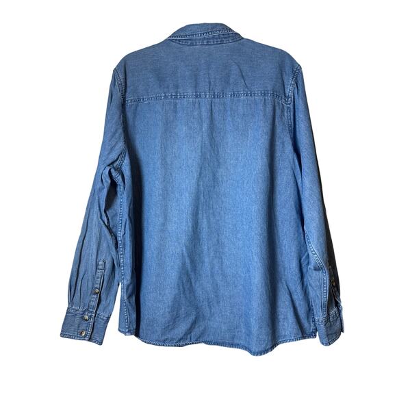 Holiday Editions Harvest Fall Autumn Embroidered Leaves Denim Button Down Shirt - Picture 5 of 7